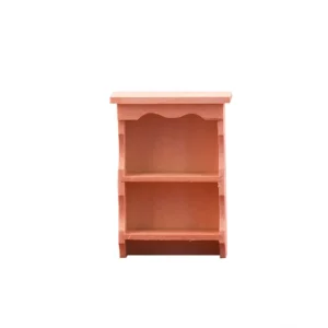 Miniature dollhouse unfinished wood wall shelf featuring three open tiers, decorative scalloped top trim, and natural unpainted wood finish, perfect for 1:12 scale dollhouse wall storage.