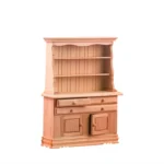 Beautifully crafted miniature hutch with shelves and drawers for dollhouse decoration.