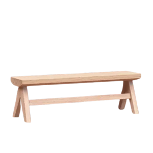 Long miniature wooden bench with a simple design, perfect for dollhouse settings or miniature displays.