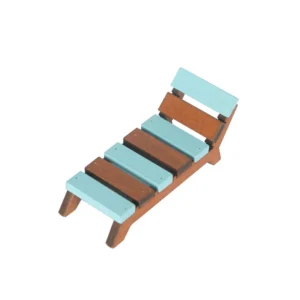 Miniature beach lounger featuring a blue and brown striped design, perfect for dollhouse outdoor settings.