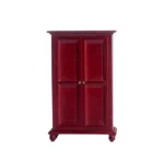 Miniature red wardrobe featuring classic double doors and elegant detailing, designed for dollhouse decoration.