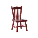 Miniature red wooden chair with a classic design, perfect for dollhouses and crafting projects.