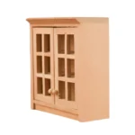 1:12 scale unfinished wooden wall cabinet featuring double doors with 12-pane window design, round knobs, and clean modern lines for dollhouse kitchen or living room.