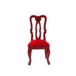 Miniature Victorian-style red side chair with a plush seat, perfect for dollhouses and crafting projects.