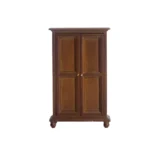 Miniature walnut wardrobe featuring double doors and elegant detailing, perfect for dollhouse decoration.