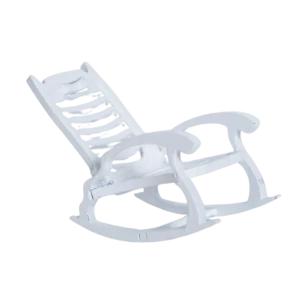 Miniature white rocking chair designed for dollhouses, perfect for crafting projects.