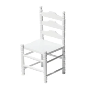 Miniature white slatted chair designed for dollhouses, perfect for adding charm to miniature scenes.