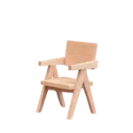 Unfinished miniature wooden armchair with a simple design, ideal for dollhouses and crafting projects.