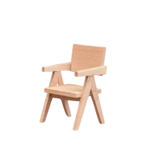 Unfinished miniature wooden armchair with a simple design, ideal for dollhouses and crafting projects.