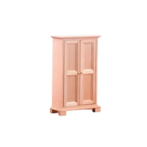 Miniature wooden cabinet with double doors and a stylish design, perfect for dollhouse decoration and storage.