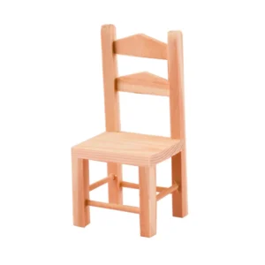 Unfinished wooden miniature chair with a backrest, perfect for dollhouses and craft projects.