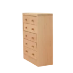 Miniature wooden chest of drawers with five functional drawers, perfect for dollhouse interior decoration.