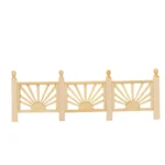 Miniature wooden fence featuring a decorative sunburst pattern, perfect for dollhouse landscaping.