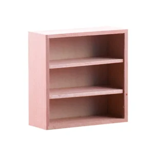 Simple miniature wooden shelf unit with three compartments, perfect for dollhouse organization.