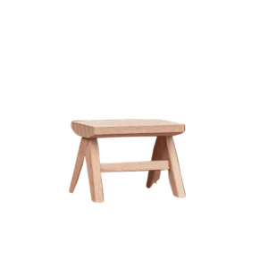 Miniature wooden stool with a simple design, perfect for dollhouse furnishings.