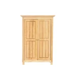 miniature wooden wardrobe featuring classic double doors, designed for dollhouse use.