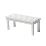 White miniature wooden bench with a slatted top, ideal for dollhouse outdoor or indoor settings.