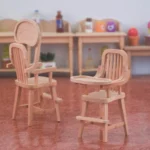 miniature wooden baby high chair, perfect for dollhouse nurseries