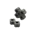 Set of 100 miniature grey concrete-style interlocking paving blocks with decorative cutout design, measuring 2.8cm x 1.4cm, featuring double hexagonal shape with square holes, perfect for 1:12 scale miniature garden paths and driveways