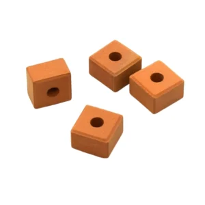 Set of 100 authentic miniature terracotta building blocks with center holes, handcrafted clay bricks for dollhouse construction and scale modeling