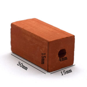 Set of 100 miniature rectangular terracotta clay blocks with a single centered through hole, featuring a smooth matte finish and uniform dimensions of 3cm x 1.5cm x 1.5cm, perfect for 1:12 scale architectural models