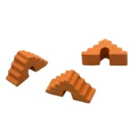 Set of 100 miniature terracotta stepped wall coping blocks with decorative ridged profile, measuring 2.8cm x 0.9cm, featuring an arched underside, perfect for 1:12 scale garden walls and architectural models