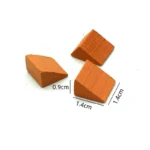 Set of 100 miniature terracotta wedge-shaped blocks with linear texture, featuring a smooth matte finish and precise dimensions of 1.4cm x 1.4cm x 0.9cm, perfect for 1:12 scale dollhouse roofing and architectural models