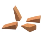 Set of 100 miniature terracotta wedge-shaped blocks measuring 1.9cm x 1.4cm x 0.9cm, featuring angled design with textured surface lines, perfect for 1:12 scale ramps, transitions, and architectural details