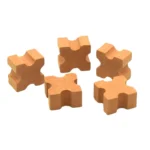 Set of 100 miniature terracotta X-shaped interlocking paving blocks measuring 1.6cm x 1.6cm x 0.9cm, featuring unique cross design with curved indentations on all sides for seamless connection, ideal for 1:12 scale miniature garden paths