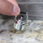 1:12 Scale Miniature Silver Metal Kettle - Classic Tea Kettle with Handle and Spout - 30×26mm Dollhouse Kitchen Accessory