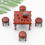 1:12 Scale Miniature Metal Tea Set - Textured Teapot with 5 Cups - Available in Gold and Silver Finish - Dollhouse Tea Service