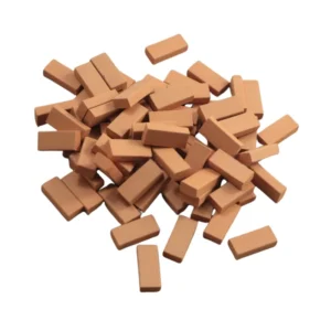 Set of 100 miniature rectangular terracotta clay blocks, featuring a smooth matte finish and uniform dimensions, perfect for 1:16 scale architectural models