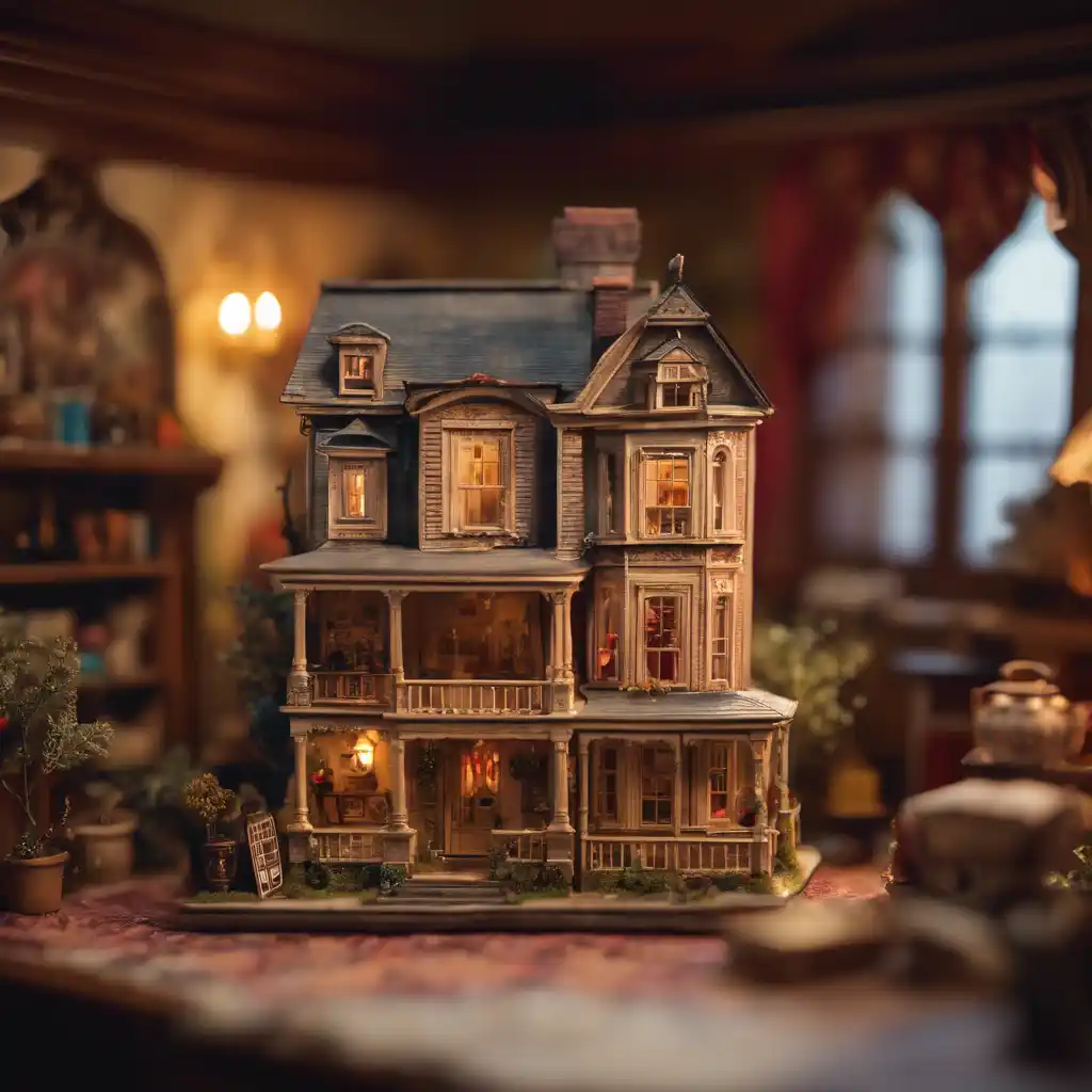 A collage of dollhouse themes including Victorian elegance, rustic charm, fairytale whimsy, modern minimalism, and bohemian artistry, showcasing intricate details of miniature furniture and decor.