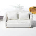 Classic White Fabric Loveseat - 1:12 Scale Dollhouse Furniture - Miniature Two-Seater Sofa with Rolled Arms and Cushions (13.5cm × 6.4cm × 7.2cm)