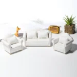 Classic White Living Room Set - 1:12 Scale Dollhouse Furniture - Complete 3-Piece Suite including Loveseat (13.5cm) and Two Armchairs (8.2cm each)