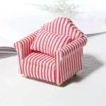 Red and White Striped Armchair - 1:12 Scale Dollhouse Furniture - Miniature Living Room Chair with Classic Nautical Stripes (8.2cm × 6.4cm × 7.2cm)