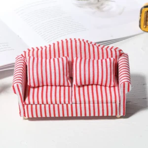 Red and White Striped Loveseat - 1:12 Scale Dollhouse Furniture - Miniature Two-Seater Sofa with Classic Nautical Stripes (13.5cm × 6.4cm × 7.2cm)