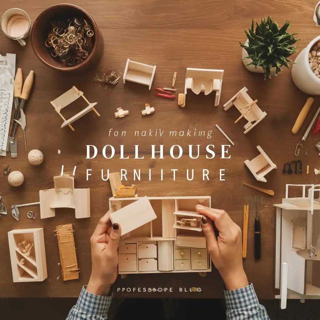 Step by step guide to making DIY dollhouse furniture featuring miniature chairs, tables and cabinets with professional finishing