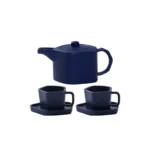 Modern Miniature Tea Set with Square Teapot and Two Cup Sets in Five Colors - Premium Metal Alloy Construction