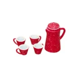 Vintage Enamel-Style Coffee Set with Speckled Finish - 5-Piece Set featuring Coffee Pot (28x22mm) and Four Cups (13x8mm) in Red or Navy Blue