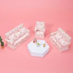 White and Pink Strawberry Print Armchair - 1:12 Scale Dollhouse Furniture - Miniature Living Room Chair with Sweet Strawberry Pattern (6.6cm × 6.2cm × 7.7cm)