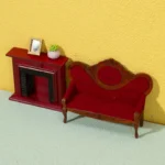 Victorian Style Red Velvet Settee - 1:12 Scale Dollhouse Furniture - Miniature Carved Wood Sofa with Diamond Tufted Upholstery (14cm × 4.5cm × 10.2cm)